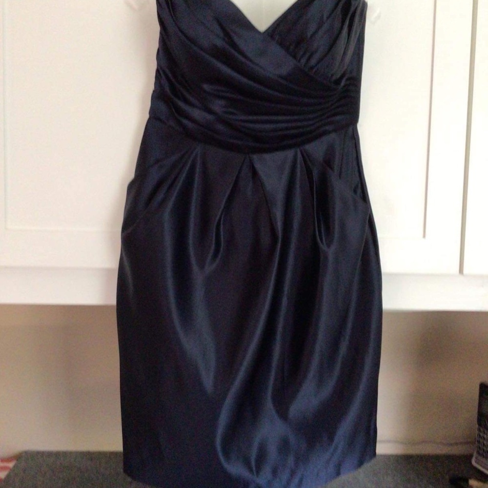Navy Blue Strapless Short Dress with Sweetheart neckline by Bari Jay